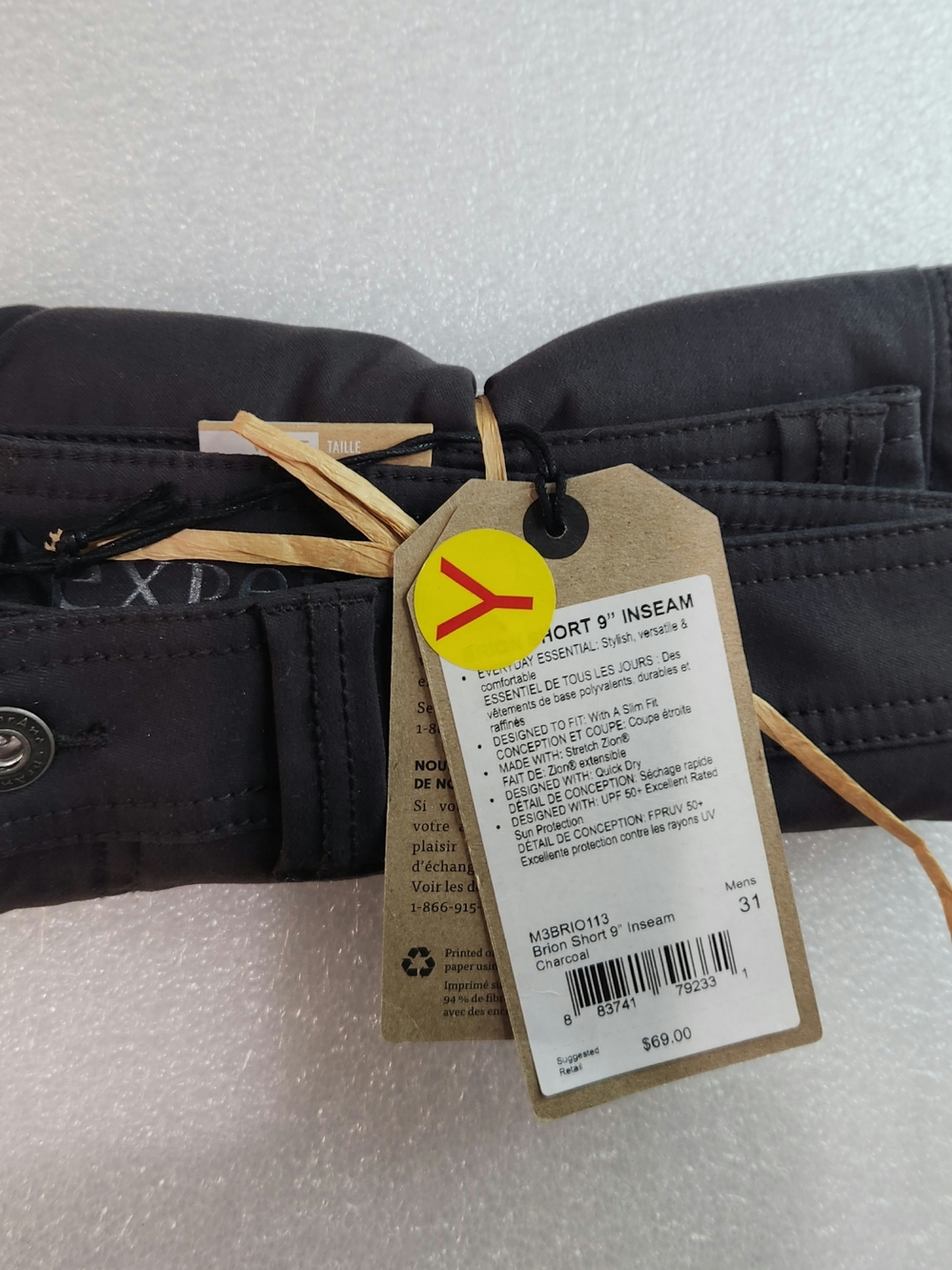 Prana Brione Mens Charcoal Grey Stretch Shorts Size 31 - Picture 7 of 8